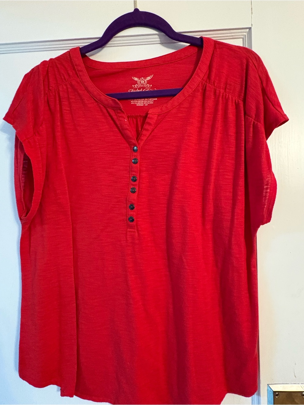 Faded Glory Red Short-Sleeve Henley Top